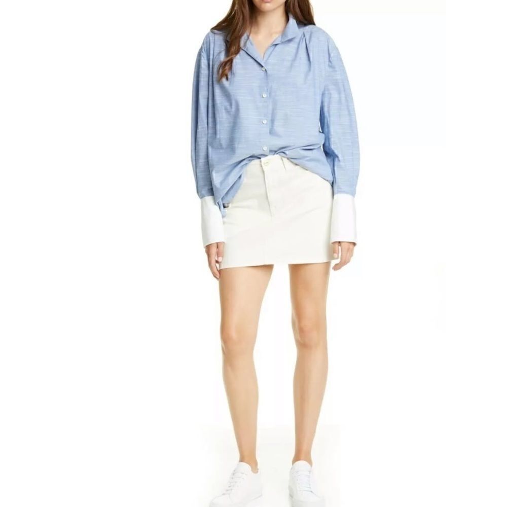 Frame Oxford Blue Pleated Contrast Cuff Button Up - Picture 4 of 11